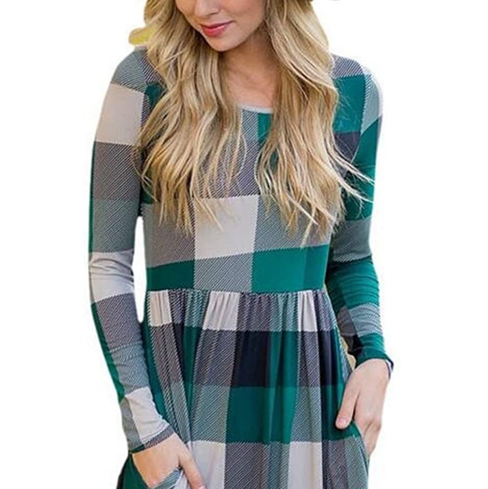 Reborn Buffalo plaid stretchy dress sz large *F